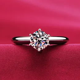 Solitaire 1ct laboratório anel de diamante 100% real 925 prata esterlina noivado anéis de banda de casamento para mulheres jóias de festa de noiva