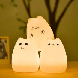 Bunte Touch Sensor Katze Licht LED Kinder Tier Nachtlicht Silikon Weiche Cartoon Baby Kinderzimmer Lampe Atmen LED Nachtlicht USB 12 LL