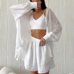 Women's Sleepwear 2 Pieces Set Pajamas With Shorts Suit Long Sleeve Loose Striped Shirt Top Outfit Summer Women Home Clothes 2023