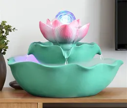Lotus Water Fountain Ornaments Office Desktop Feng Shui Waterscape Crafts with Transfer Led Light Ball Wedding Gifts Home Decor1265137