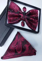 gravata borboleta silk gifts for men bowtie Pocket Square cashew flowers bow tie and handkerchief with cufflink set paisley tie5275418