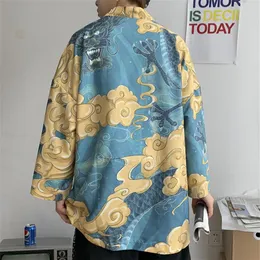 Kimono giapponese Cardigan Uomo Haori Yukata Costume da Samurai maschile Harajuku Giacca estiva con protezione solare Ukiyo-e Stampa Camicia da uomo Cappotto Ethni278U