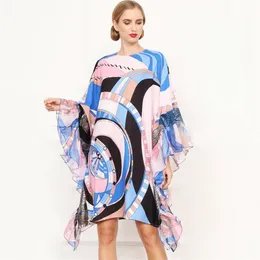 Women's Runway Dresses O Neck Batwing Sleeves Ruffles Printed Loose Design Fashion Casual Short Dresses245d