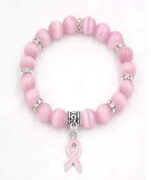 Confezione di gioielli per la consapevolezza del cancro al seno Braccialetti con ciondoli a nastro con opale rosa bianco Braccialetti con ciondoli7065370