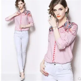 تصميم الأزياء الأوروبي 2020 New Women's Pink Color Print Undow Twlar Long Sleeve Blouse Shirt Top Plus Size S M L XL161Q