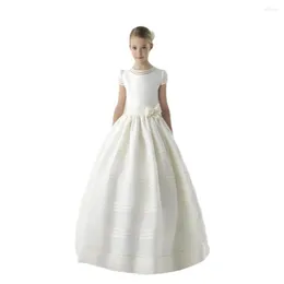 Girl Dresses Lvory Flower Dress 2023 First Communion For Girls Short Sleeve Belt With Flowers Customized