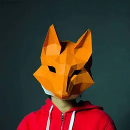 ملحقات الأزياء Cosplay Fox Mask 3D Papercraft Paper Paper Come Compans يمكن ارتداؤها هالوين رعب الرعب Viseage Women Women DIY Toys Party L230918