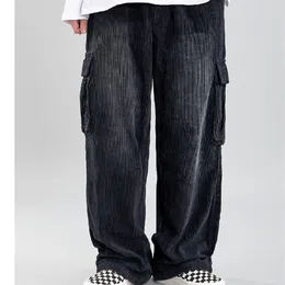 Primavera masculina casual veludo calças de carga calças soltas ajuste macacão calças com bolsos masculino hip hop pant plus size M-2XL265s