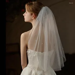 Bridal Veils 2023 Shiny Wedding Veil With Hair Comb One-layer Pearls Short Velo De Novia Accessories