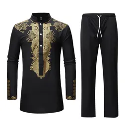 Conjunto de camisa y pantalones con estampado Dashiki africano para hombre, conjunto de 2 piezas de ropa étnica, ropa de calle para hombre, traje africano 188e