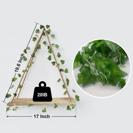 Placas decorativas Prateleira suspensa multiuso Prateleiras de parede rústicas boêmias com luzes LED Folhas verdes artificiais Artesanato de arte de plantas para sala