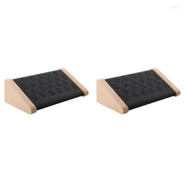 Jewelry Pouches 2X Solid Wood 22 Slot Rings Display Stand Storage Box Cabinet Pendant Earring Showcase Trays-Black PU