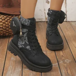 Boot s Thick Sole Printed Chelsea 2023 Winter Designer Suede Motorcycle Lace Up Goth Casual Bottine Femme 230918