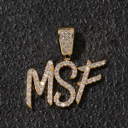 Hip hop nome personalizado escova fonte letras pingente colar com corrente de corda de 24 polegadas ouro prata bling zircônia masculino jóias351s