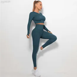 Desginer Al Yoga Long Sleeve two Piece Set for Women's Fitness High Waist and Hip Lifting Sports Pants Tight and Breathable Long Sleeve Set