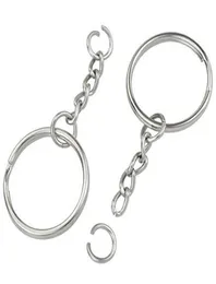 50pcsLot 28mm Polierte Silber Farbe Schlüsselring Split Ring mit Kurzen Kette Schlüssel Ringe Frauen Männer DIY Schlüssel ketten Zubehör W4974491