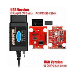 Diagnostiska verktyg ELM327 v1.5 USB-fordonsskanner Switch PIC18F25K80 FTDI/CH340 HS-CAN/MS-CAN SCANELM 327 1.5 För Ford OBD2-verktyg Dr DHLPU