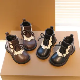 Sneakers Girls Boots 2023 Autumn Side Zipper Ankle Baby Shoes British Style Leather Kids Princess Zapatos Nia 230918