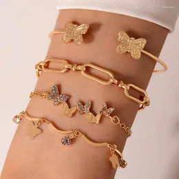 Braccialetti con ciondoli Set di braccialetti aperti a farfalla di moda per bracciale a quattro strati con strass cavo in lega geometrica da donna