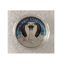 5pcs/セットサウスポールペンギンシルバーメッキのお土産とギフトは常に一緒にコインホームデコレーション記念コインを愛しています。
