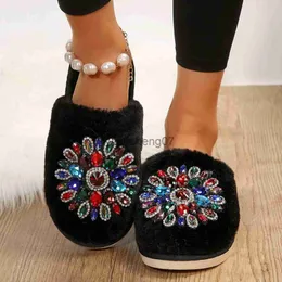 Talltor Winter Women's Shoes Indoor House Cotton Slippers Plysch Rhinestone Decorative Flat Bottomed Cotton Slippers Zapatos Para Mujeres X0916