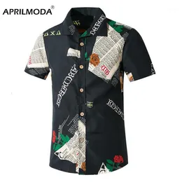 Camicie estive retrò da uomo manica corta allentata stampa floreale di giornali camicia da uomo casual Night Club Party streetwear camicie sociali 5XL1266E