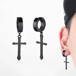 크로스 링 귀걸이 1 쌍의 검은 색 Ptainless Steel Pierced Ear Clip Tassel Earrings Hinge Earrings Men Jewelry237Z