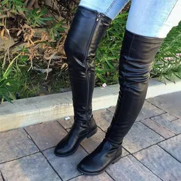 Boots 2023 New Winter Black Over The Knee Shoes Women Pu Low Heels Stretch Thigh High Sexy Woman's Casual Feminina Botas 230914