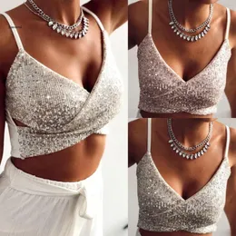 Canotte da donna Reggiseno con paillettes da donna Bustier Crop Top Club Fasciatura Abiti da spiaggia Lace Up Cami Canotta ritagliata Balette Canotta