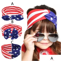 Hårtillbehör baby amerikansk flagga euro stjärnor stripe bowknot pannband 3 design flickor härliga söta bågband headwrap barn elastisk dhcec