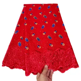 スイスボイルレースファブリック5ヤード縫製クラフトアフリカン女性ドレス刺繍コットン高品質2023ラインストーン装飾ナイジェリアスタイルコスチュームYQ-8275