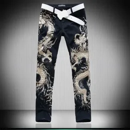 3D loup Dragon Leapord imprimé maigre noir Punk rock jean pour hommes hommes Stretch Denim pantalon pantalon 201111299F