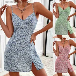 Basic Casual Dresses Women Dress Summer New V-neck Floral Split Dress Women Sexy Country Casual Style Summer Dress Women Sexy Dress L230918