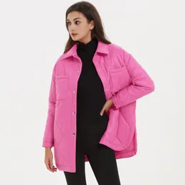 Parka da donna in piumino Malina con bottoni sul davanti Parka da donna Moda semplice Cappotti a rombi Donna Elegante colletto rovesciato Giacche in cotone solido Donna donna 230915