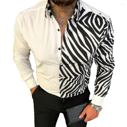 Men's Dress Shirts Men Stripe Spot Printed Long Sleeve Button Down Shirt Party T Up Casual Fashion Slim Fitting Lapel