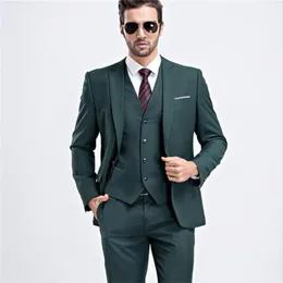 Männer Slim Fit Dunkelgrünen Anzug 2017 Mode Eine Taste Herren Anzüge Bräutigam Smoking Groomsmen Mann Hochzeit Anzüge Jacke Hosen Vest292a