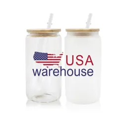USA Stocked 16oz Sublimation Glass Mugs Can Shaped Wine Glasses Clear Frosted Drinking Tumblers 50pc/Carton 918
