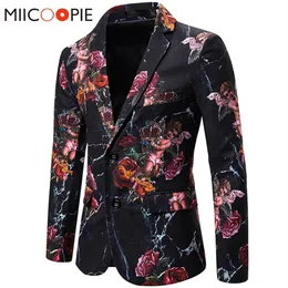 Мужские пиджаки с цветочным принтом розы, костюмы, куртки высокого качества, мужской пиджак с принтом «Милый ангел», однобортный пиджак европейского размера Masculino226L