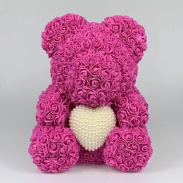 Декоративные цветы, креативная роза, медведь, 40 см, искусственная пена с жемчужным сердцем, Тедди, детские подарки на день рождения, подарок на День святого Валентина и год