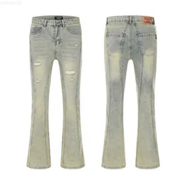 Gaojie Chaopai Jeans casual micro corno multilinea con foro di erosione tinto in fango giallo lavatox50a