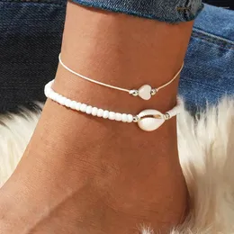 Anklets Bohemian Beach For Women White Bead Heart Pendant Ankle Bracelets Fashion Rope Chain Anklet Jewelry Gifts