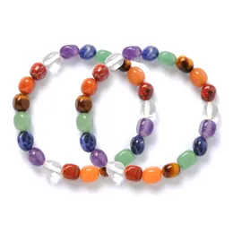 7 Chakra Unregelmäßige Chip Naturstein Amethyst Heilkristall Balance Perlen Reiki Buddha Gebet Yoga Armband für Frauen