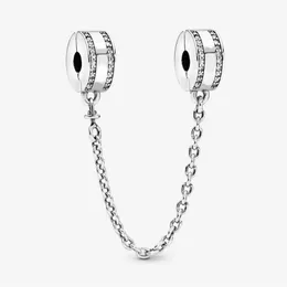 100% 925 Sterling Silver Logo Safety Chain Clip Charms Fit Original Europeisk charmarmband Fashion Women Wedding Jewelry Accessor208U