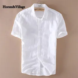 2020 verão masculino 4xl camisas casuais sólido branco manga curta algodão linho vestido camisas masculina253m