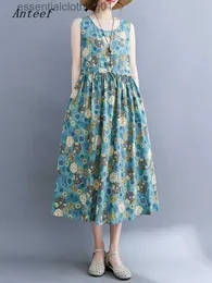 Vestidos casuais básicos Anteef sem mangas algodão vintage vestidos florais para mulheres casual solto longo vestido de verão roupas elegantes 2023 L230918