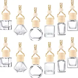 5ml 6ml 8ml 10ml 15ml Hanging Car Air Freshener Diffuser Empty Refillable Clear Glass Bottle Perfume Essential Oil Pendant Vials with Wooden Lids