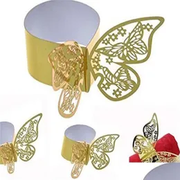 LED-Spielzeug Schmetterling hohle Serviettenringe 3D-Papierschnalle für Hochzeit Babyparty Party Restaurant Tischdekoration214M Drop Delivery Geschenke L Dhzat