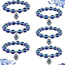 Beaded Fashion Sier Color Strand Bracelet Evil Blue Eye Hand Palm Bracelets For Women Beads Chain Vintage Jewelry Female Gifts Drop De Dhr3U