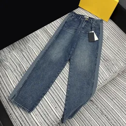 Calça jeans feminina de luxo com letras laterais, calça jeans azul com bolso traseiro, design reto