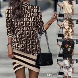 New Women Long Sleeve High Collar Printed Irregular Dress Designer 2023 In Autumn And Winter